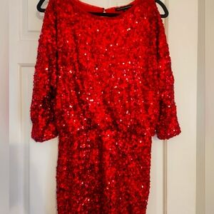 Red, sequins, mini dress